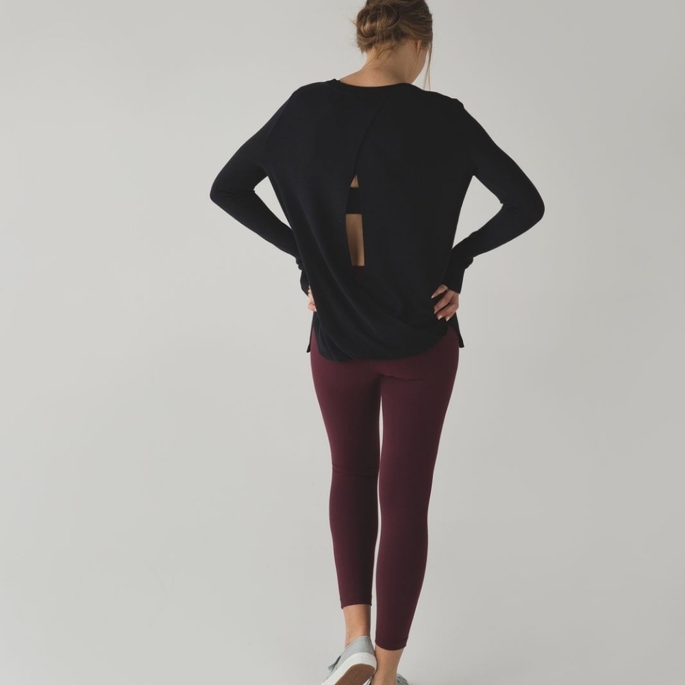 Lululemon Bring It Backbend Sweater Black Open Back Draped Cashmere Blend Tencel - Picture 2 of 12